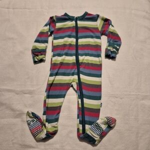 Kickee pants boys 6-9 months striped zipper closure footie VGUC